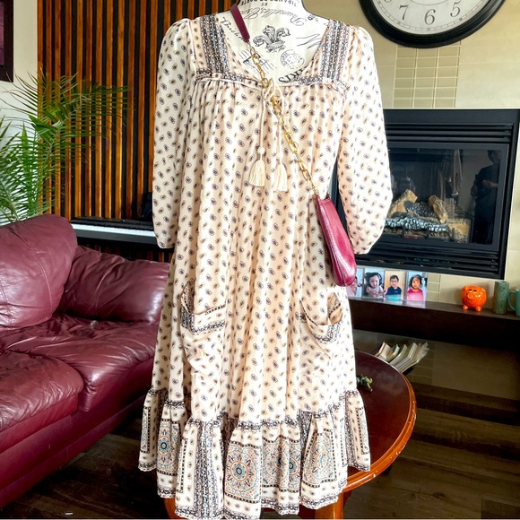 FREE PEOPLE BOHO PENNY LANE TEA COLOR MINI DRESS - Picture 2 of 14